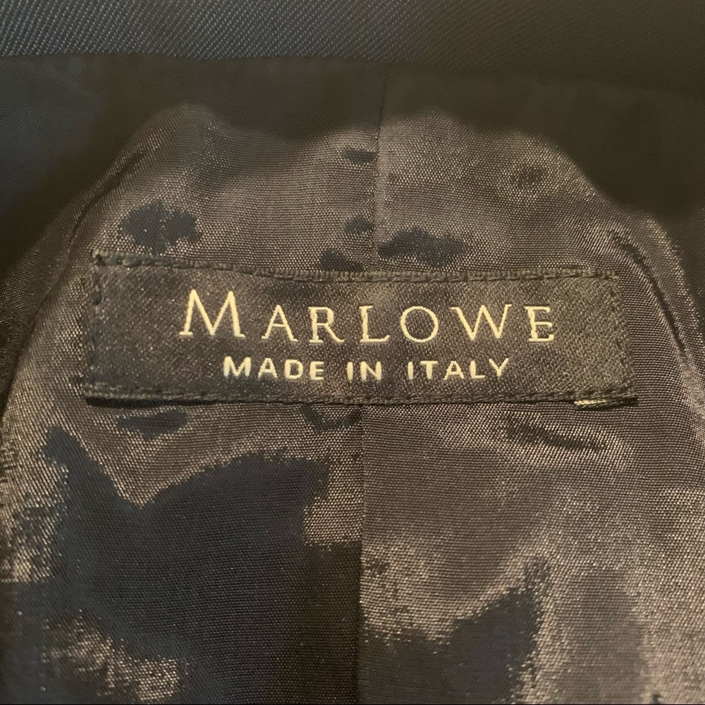 MARLOWE Made in Italy Wool Tailored Belted Blazer Blue Career Professional 42/8 - Picture 2 of 16